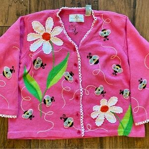 Vintage Design Options by Philip & Jane Gordon embellished floral pink cardigan